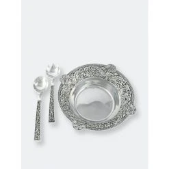 Arthur Court Designs Concho Pattern Salad Bowl With Serving Set Serveware