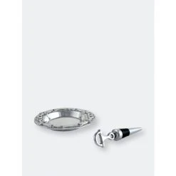 Arthur Court Designs Equestrian Wine Coaster And Stopper Set Barware