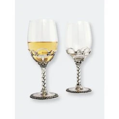 Arthur Court Designs Equestrian Pair Of Wine Glasses Barware